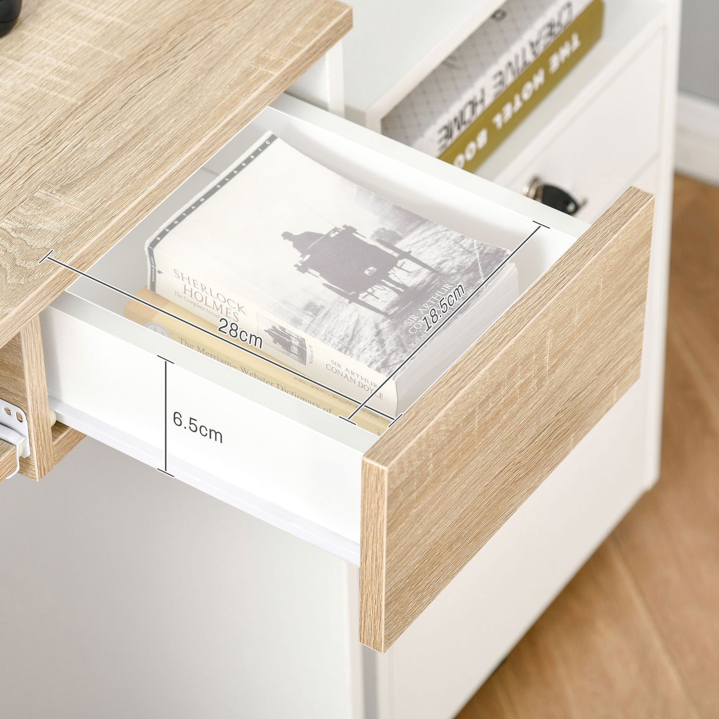 Compact Computer Table with Keyboard Tray Drawer Study Office Working Writing Desk, Oak Colour, HOMCOM, 9