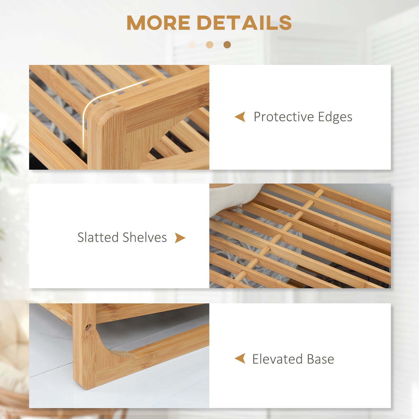 3-Tier Shoe Rack, Bamboo Shoe Storage Organizer with Slatted Shelves, Free Standing Shoe Shelf Stand for 9 Pairs of Shoes for Entryway, Hallway, Natural, HOMCOM, 6