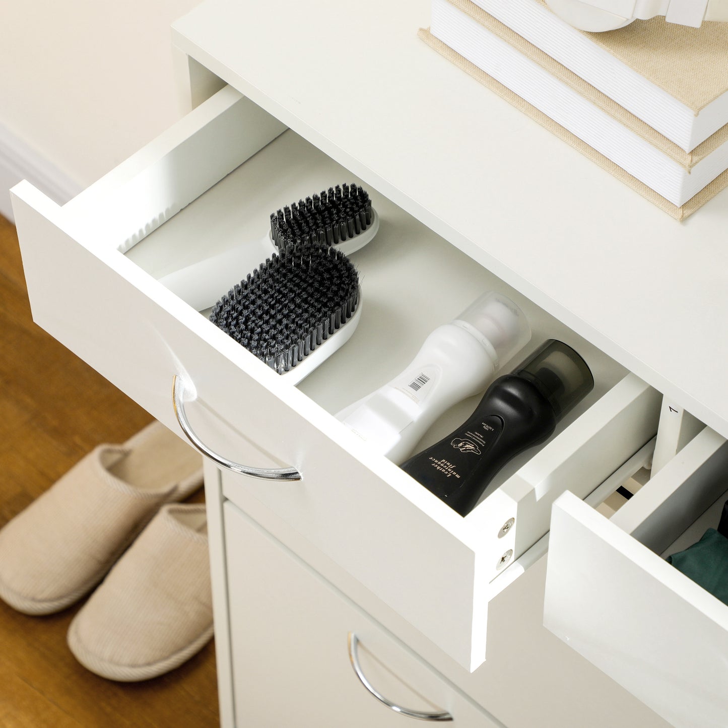 Narrow Shoe Storage with 2 Flip Drawers and Adjustable Shelves Shoe Cabinet Organizer for 12 Pairs of Shoes, White, HOMCOM, 8