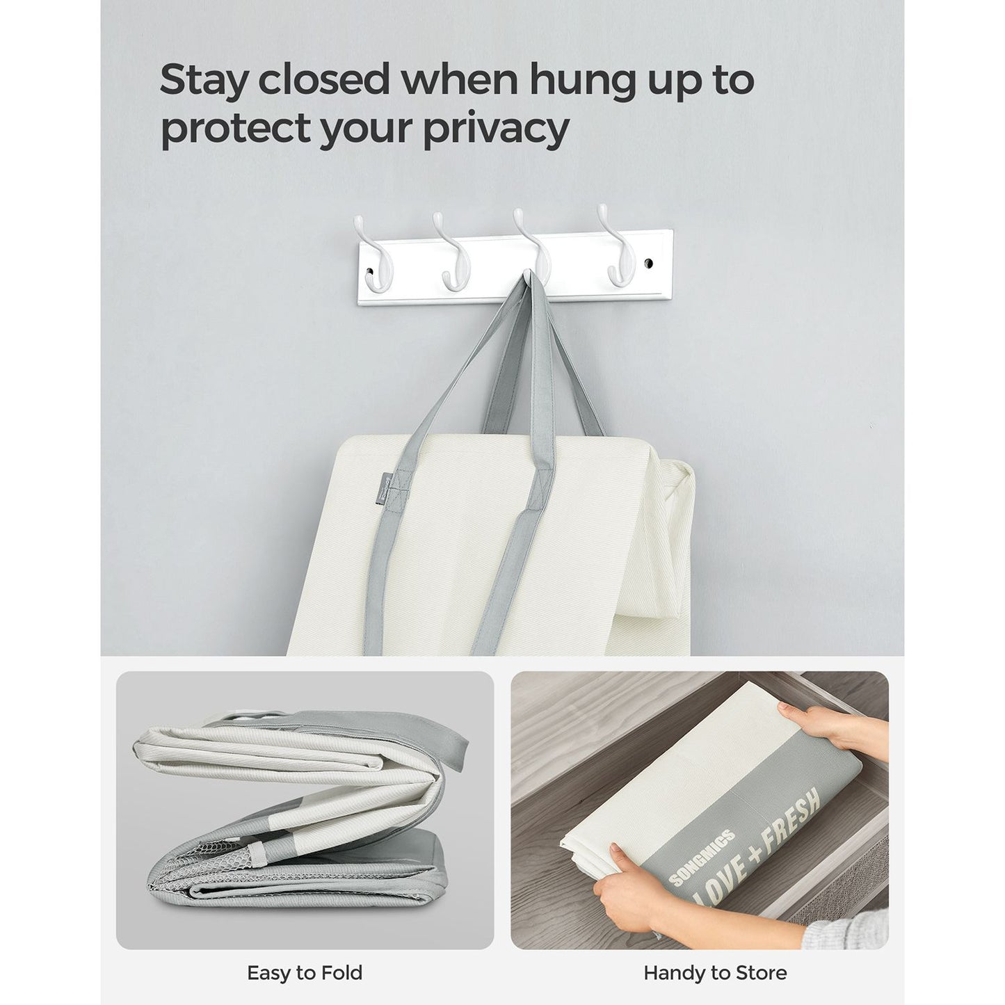 7 Compartment Laundry Basket, Folding Washing Basket, Set of 2, Large Laundry Basket, 90L, Light Grey, SONGMICS, 1