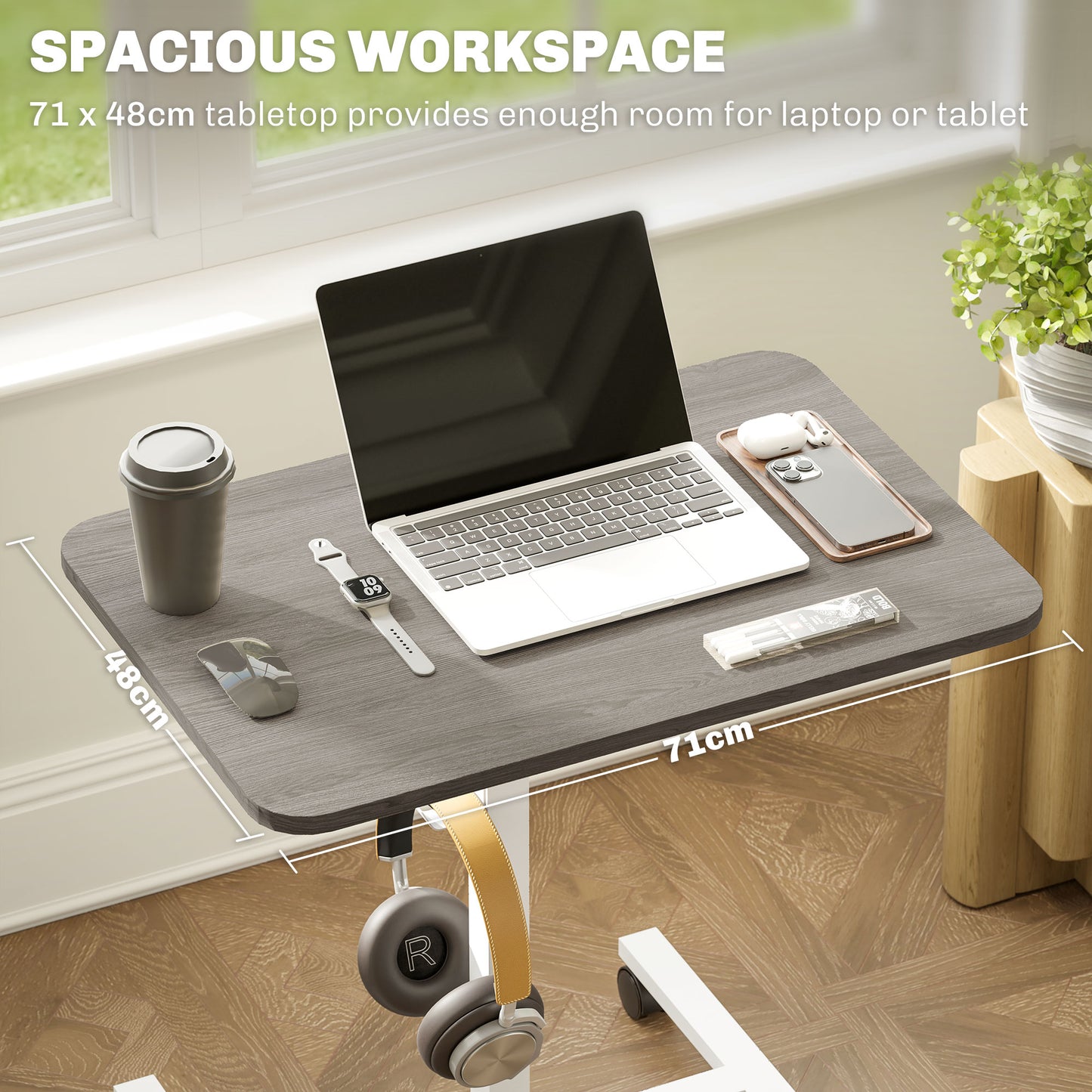 75-115cm Manual Adjustable Sit-To-Stand Desk - White/Grey, HOMCOM, 6
