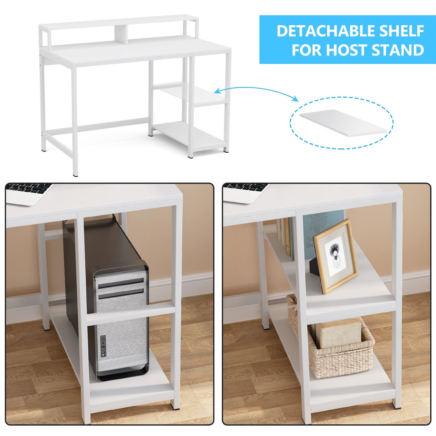 Small desks, office desk, desk computer, working desks, pc desk, with Shelves for Study, White - Tribesigns 5