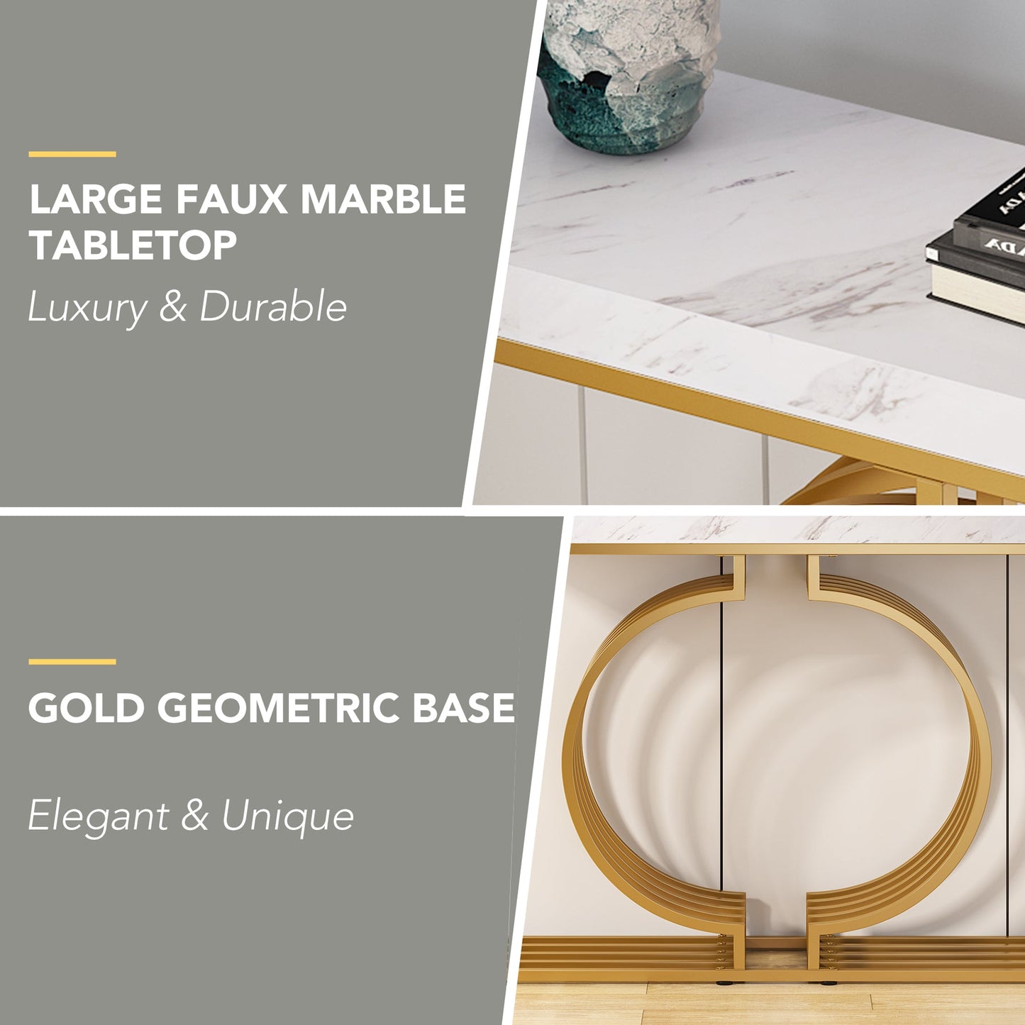 Tribesigns - Console Table, 40 inch Entryway Sofa Table with Gold Base, Faux Marble White