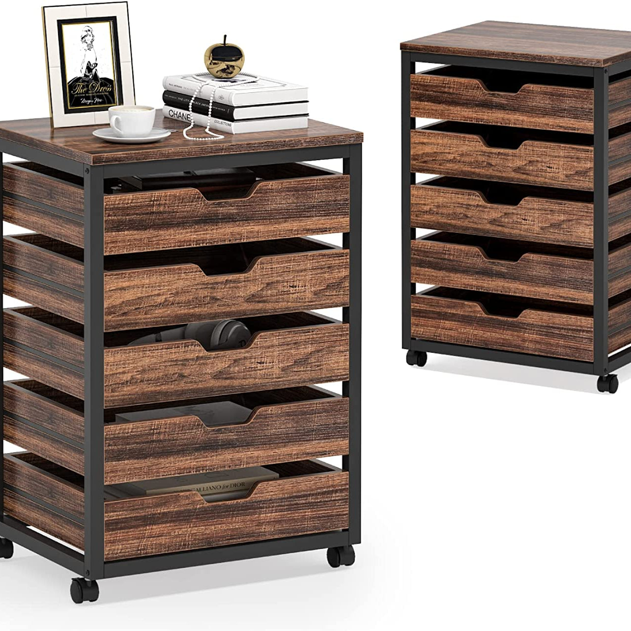 5 Drawer Chest, Wood Storage Dresser Cabinet with Wheels, drawer cabinet, tall chest of drawers, bedroom chest of drawers, 9