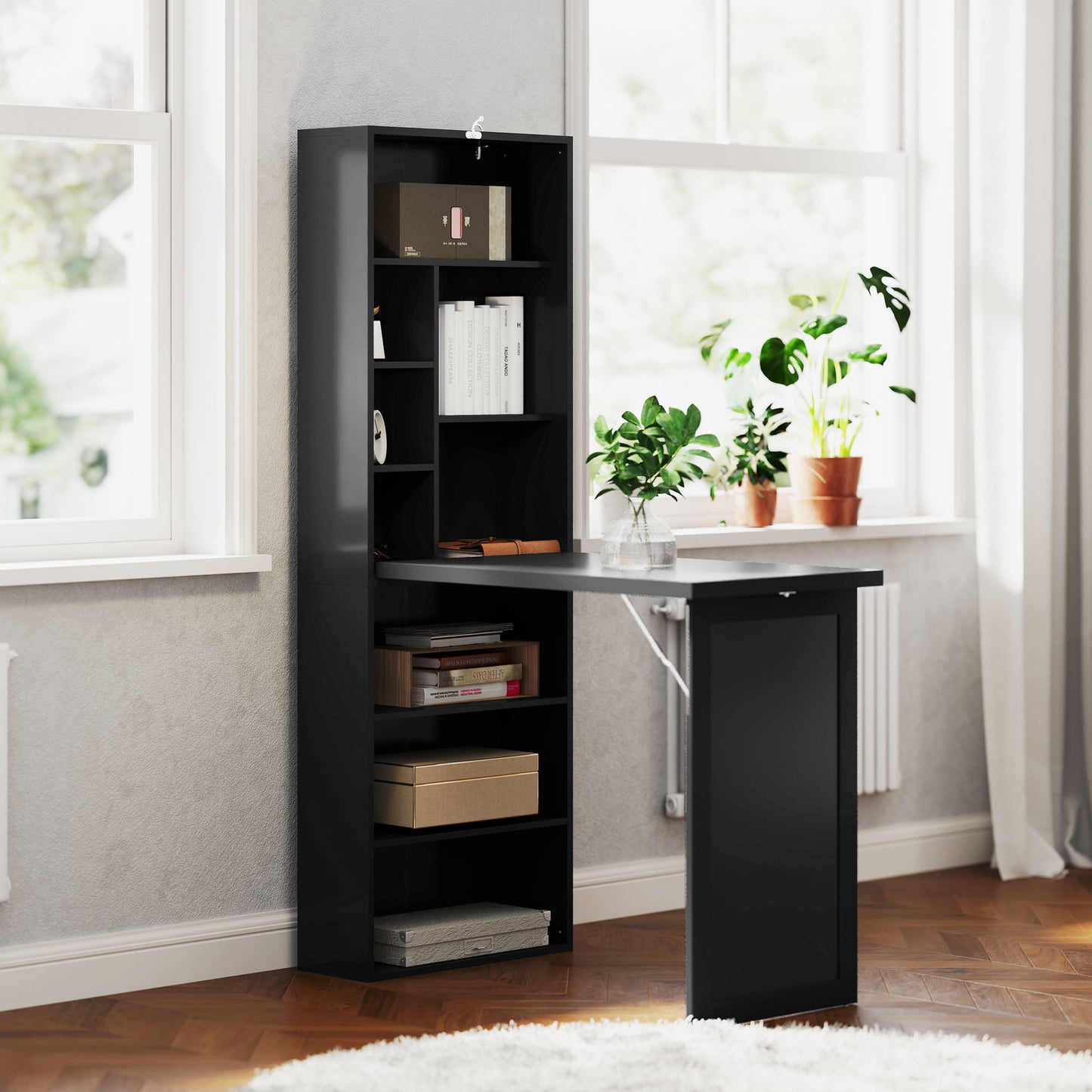 Three-Part Work Desk, with Storage and Chalkboard - Black, HOMCOM, 2