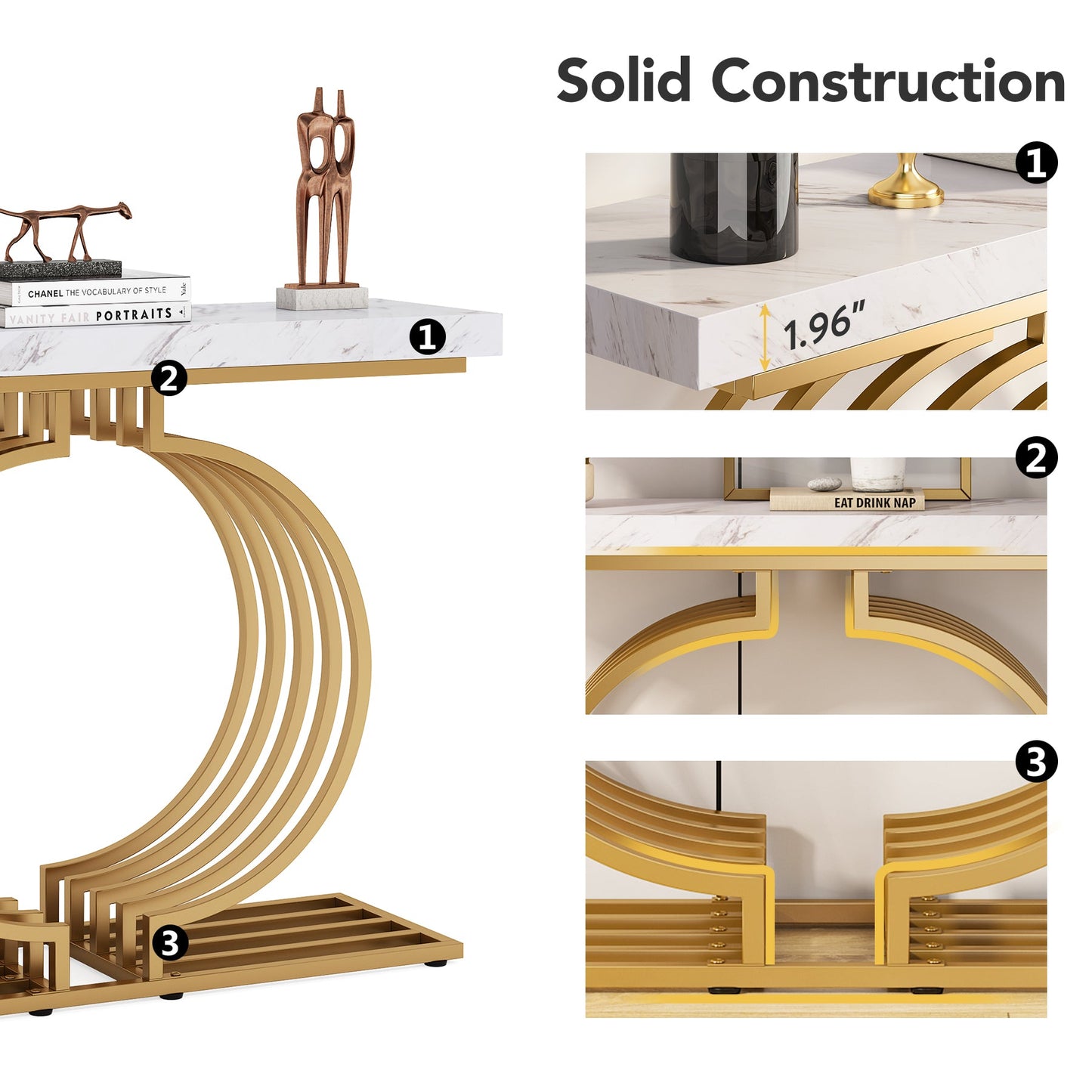 Tribesigns - Console Table, 40 inch Entryway Sofa Table with Gold Base, Faux Marble White
