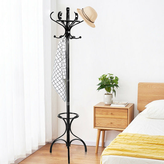 Wooden Coat and Hat Stand-Black, Costway, 2