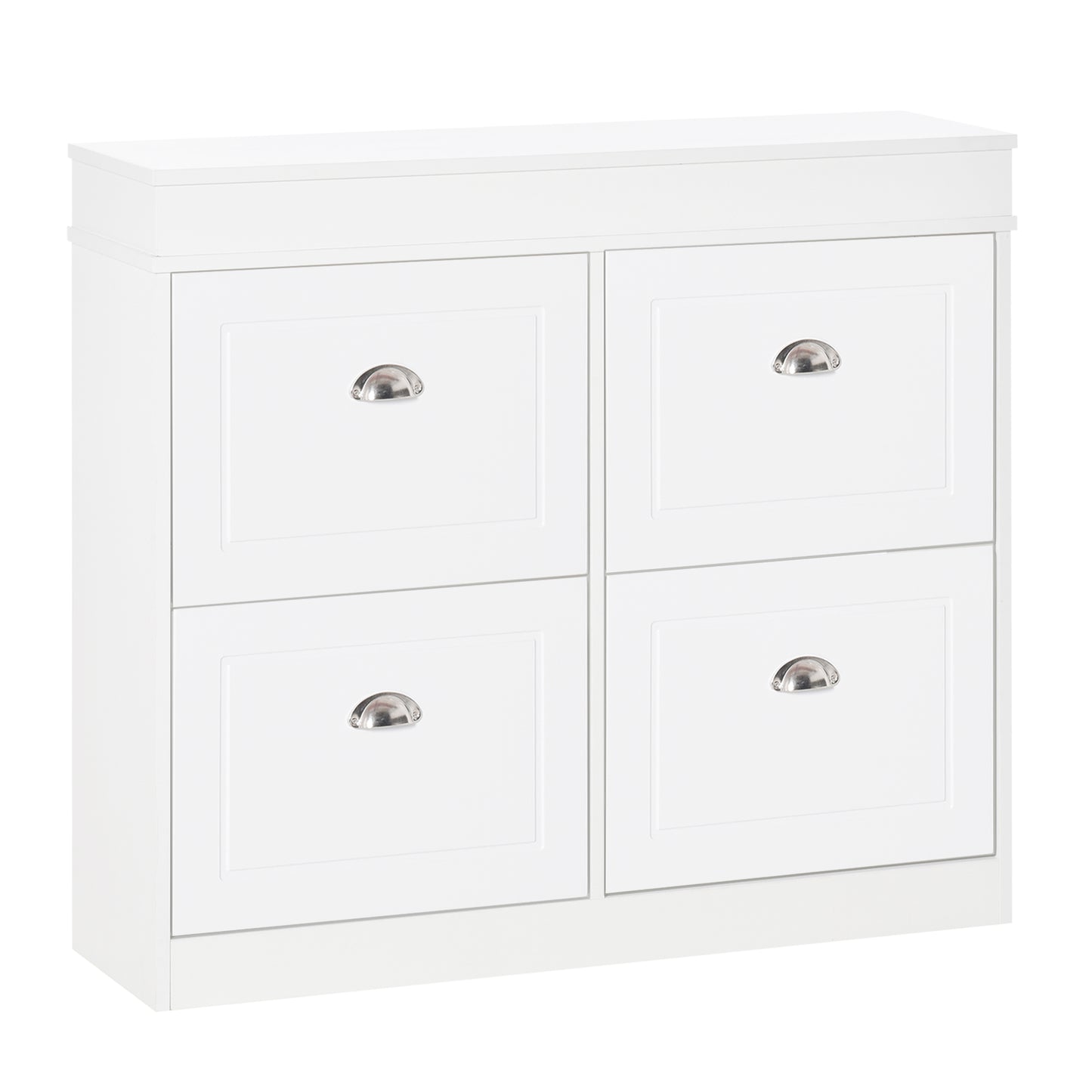Shoe Cabinet with 4 Flip Drawers Wood Tipping Bucket Narrow Storage Cupboard with Adjustable Shelf Hall Organizer for Entrance Foyer White, HOMCOM, 1