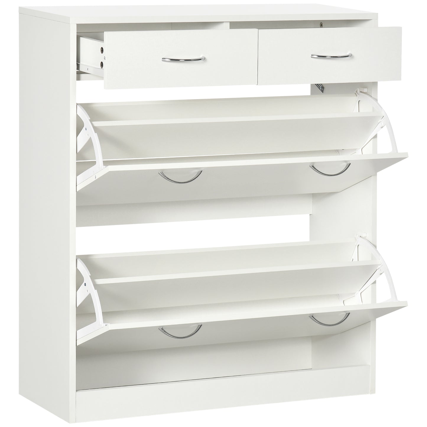 Narrow Shoe Storage with 2 Flip Drawers and Adjustable Shelves Shoe Cabinet Organizer for 12 Pairs of Shoes, White, HOMCOM, 1