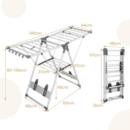 2-Tier Clothes Drying Rack, 2-Layer Aluminum Folding Clothes Drying Rack, Silver, Costway, 2