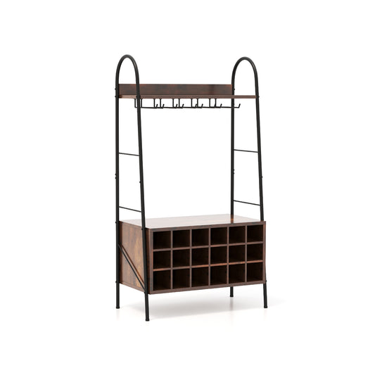 Baker’s Rack with Detachable Wine Rack and 5 Rows of Stemware Holder-Rustic Brown, Costway, 1
