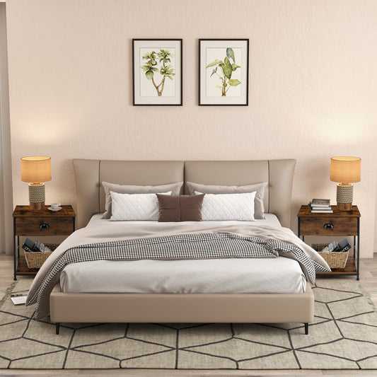 2-tier Nightstand Bedside End Sofa, Coffee Table for Bedroom Living Room, Side Table, End Table, Brown, Costway, 2