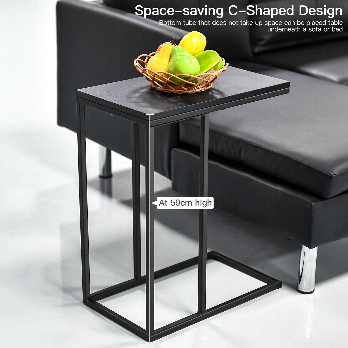 Bedside Table, Side Table, End Table, Industrial Sofa Side Table with C-Shaped Style for Living Room, Black, Costway, 2