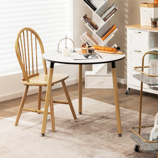 Bedside Table, Side Table, End Table, Modern Round Side Table with Faux Marble Pattern Tabletop, White, Costway, 2