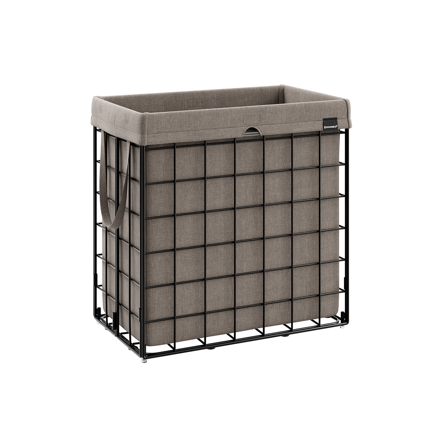 Black Washing Bag, Large Laundry Basket, 110L Laundry Basket, Collapsible Washing Basket, Black and Camel Brown, SONGMICS, 8