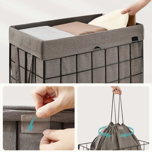 Black Washing Bag, Large Laundry Basket, 110L Laundry Basket, Collapsible Washing Basket, Black and Camel Brown, SONGMICS, 1