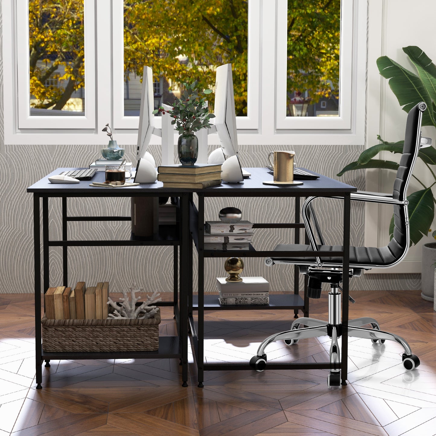 Industrial Computer Desk with Storage Shelf and CPU Stand-Black, Costway, 7