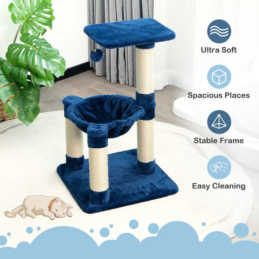 Cat Tree, Cat Tower, Cat Activity Centre, Multi-level Cat Activity Tree with Top Perch and Scratching Posts, Blue, Costway, 1