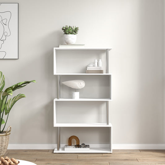 Wooden S Shape Bookcase, Bookshelf Dividers Storage Display Unit, Shelf, Shelving Units, White, HOMCOM, 8