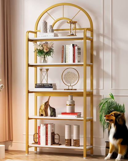 Bookshelf, 5-Tier Modern Arched Etagere Bookcase Storage Rack, Modern Luxury Look, Particleboard, metal frame, Tribesigns, v