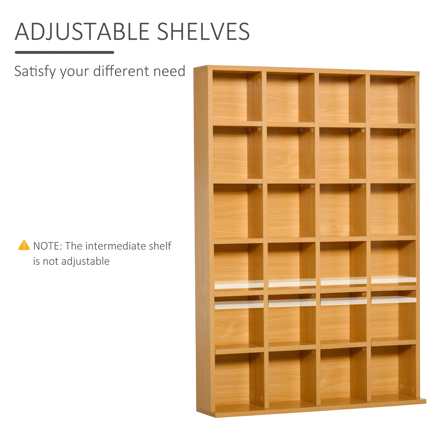 Bookshelf, Shelving Units, 480 CD / 312 DVD Storage Shelf Rack, Wooden Bookcase Display Unit, Beech wood, HOMCOM, 5