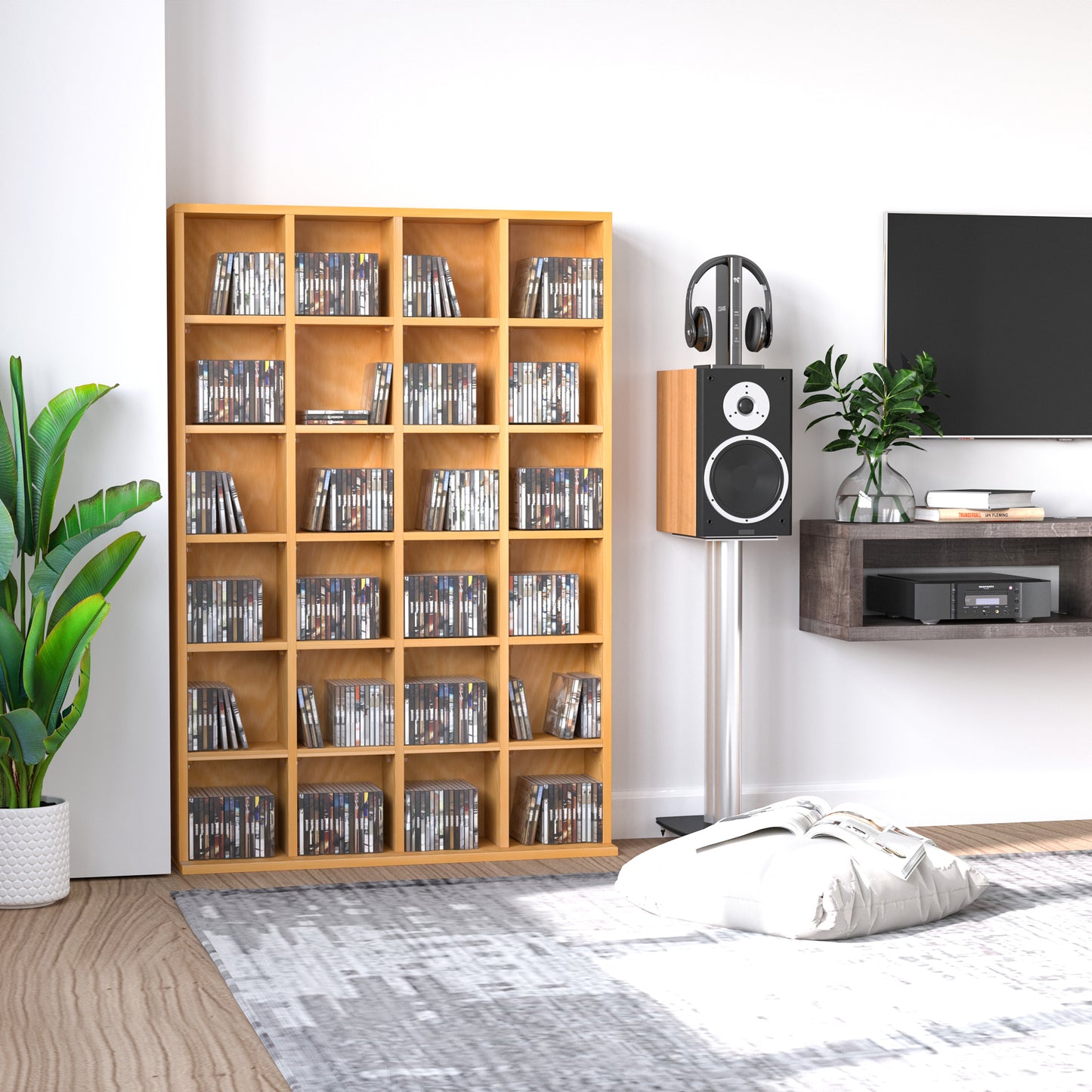 Bookshelf, Shelving Units, 480 CD / 312 DVD Storage Shelf Rack, Wooden Bookcase Display Unit, Beech wood, HOMCOM, 1
