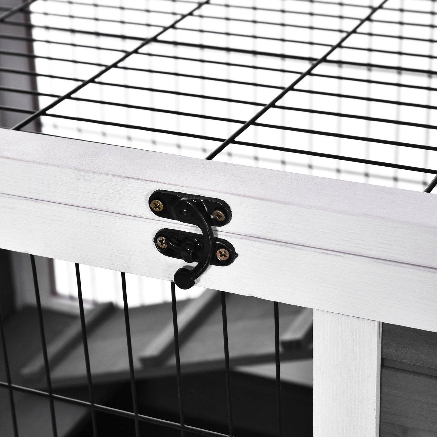 Rabbit Hutch, Rabbit Cage, Guinea Pig Cage, Bunny House Indoor Fir Wood Lift-Top, Grey, Pawhut, 9