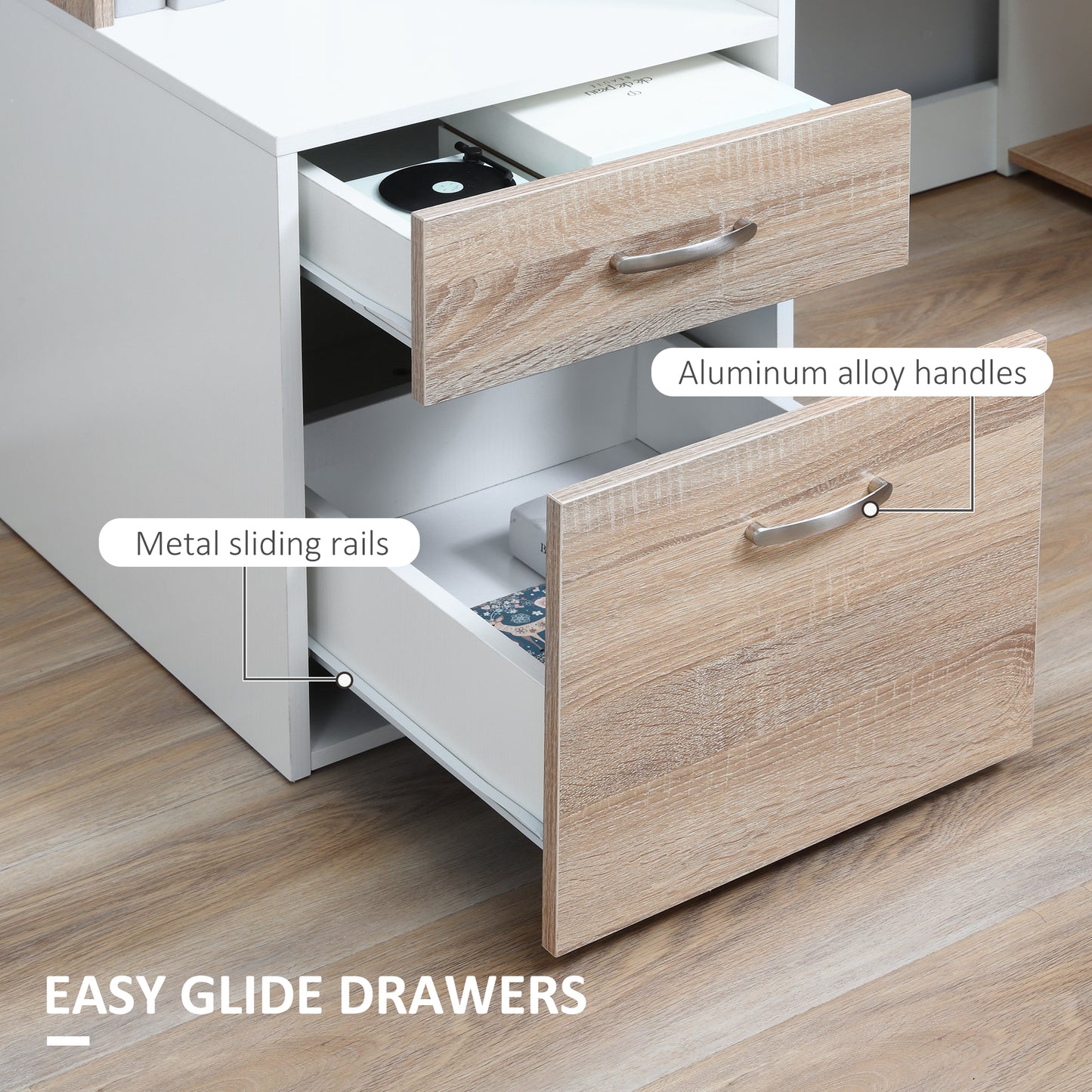 Computer Desk with Drawers and Storage Shelves, Reception Desk, Study Workstation for Home Office, 137 x 55 x 92cm, Oak and White, HOMCOM, 6