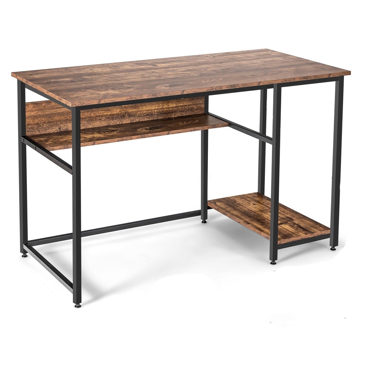 Industrial Computer Workstation Desk with Storage Shelf and CPU Stand-Rustic Brown, Costway, 1