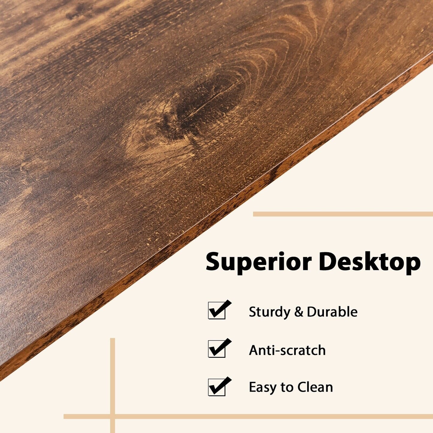 Industrial Computer Workstation Desk with Storage Shelf and CPU Stand-Rustic Brown, Costway, 5