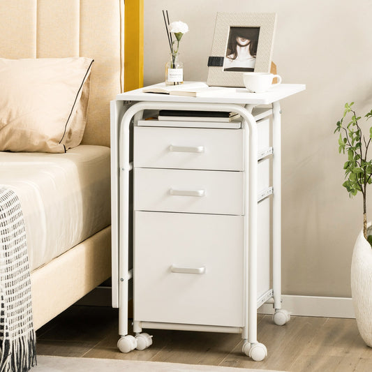 Folding Computer Desk with Rolling Wheels and 3 Drawers for Home Office-White, Costway, 2