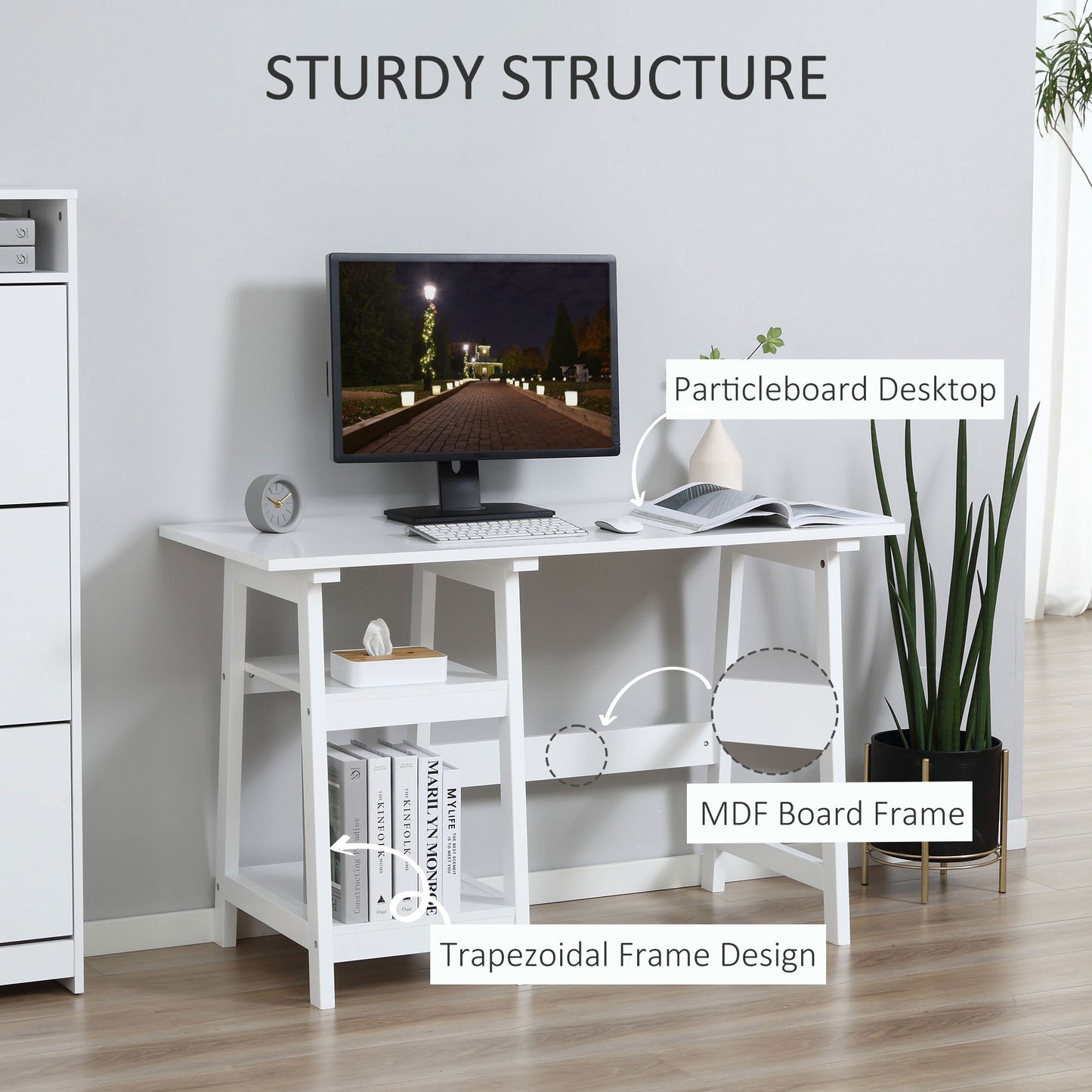 Compact Computer Desk with Storage Shelves, Study Table with Bookshelf, PC Table Workstation for Home Office, Study, Easy Assembly, 120 x 51cm, White, HOMCOM, 6