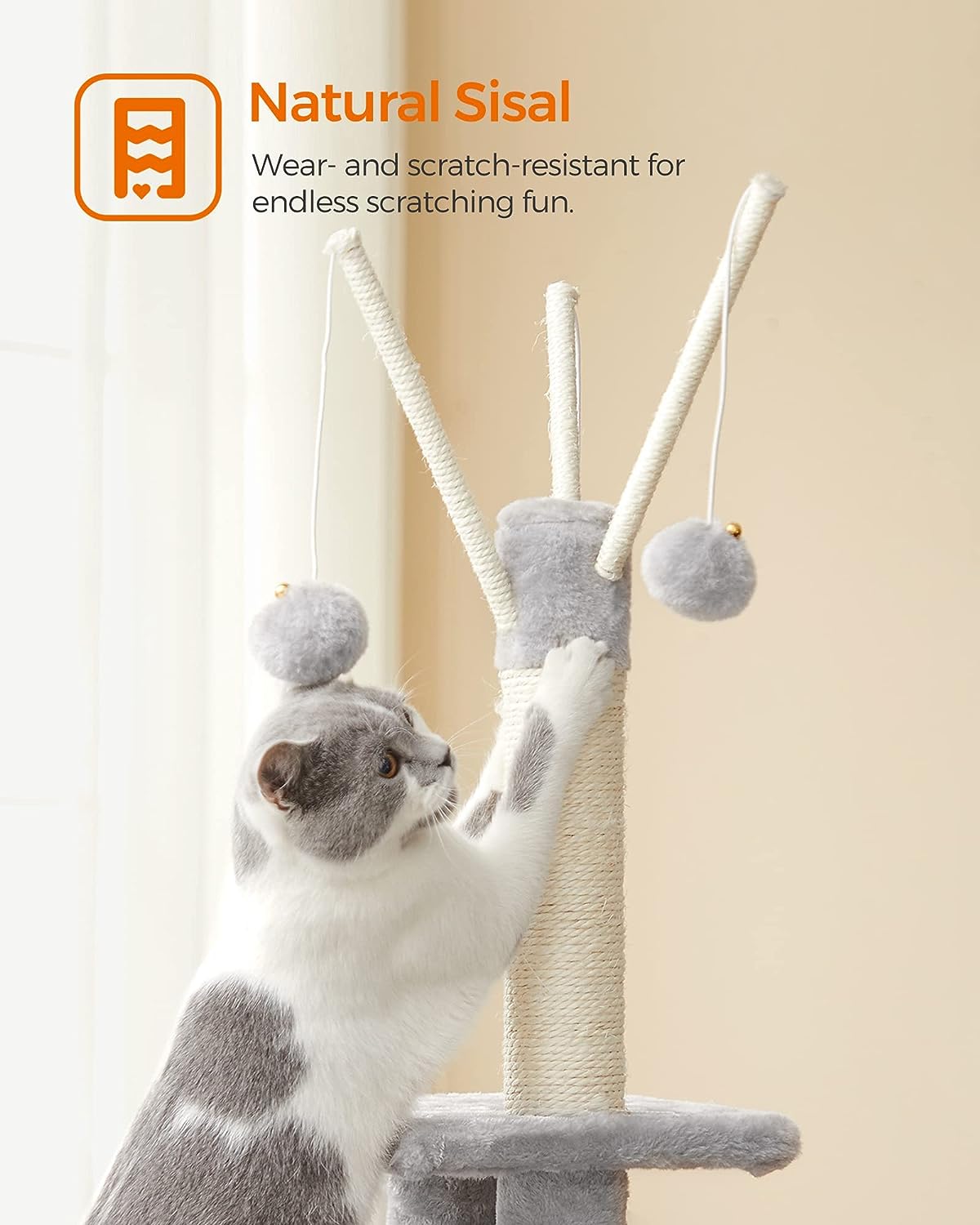 Cat Tree, Cat Tower for Indoor Cats, Cat Activity Centre, Kittens, Light Grey, FEANDREA, 4