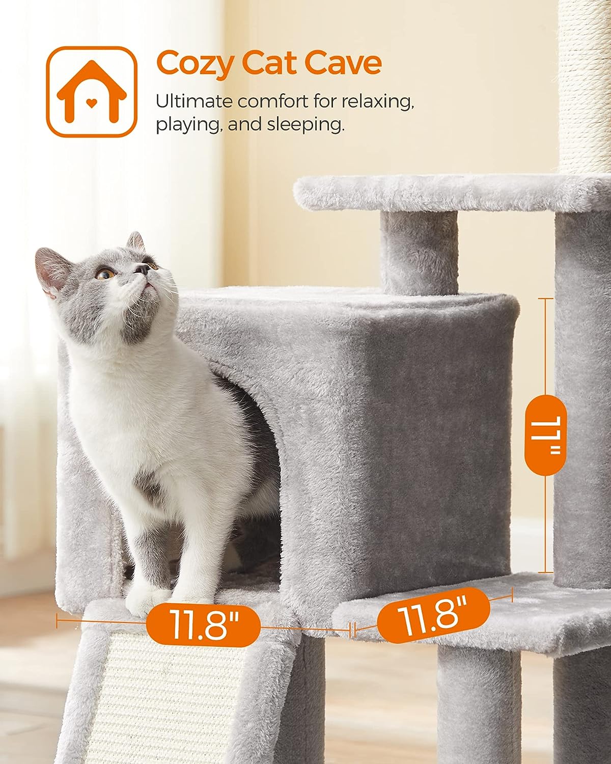 Cat Tree, Cat Tower for Indoor Cats, Cat Activity Centre, Kittens, Light Grey, FEANDREA, 5