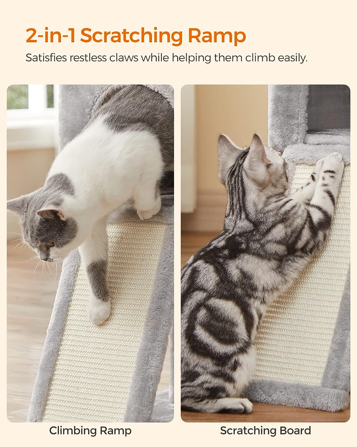 Cat Tree, Cat Tower for Indoor Cats, Cat Activity Centre, Kittens, Light Grey, FEANDREA, 6