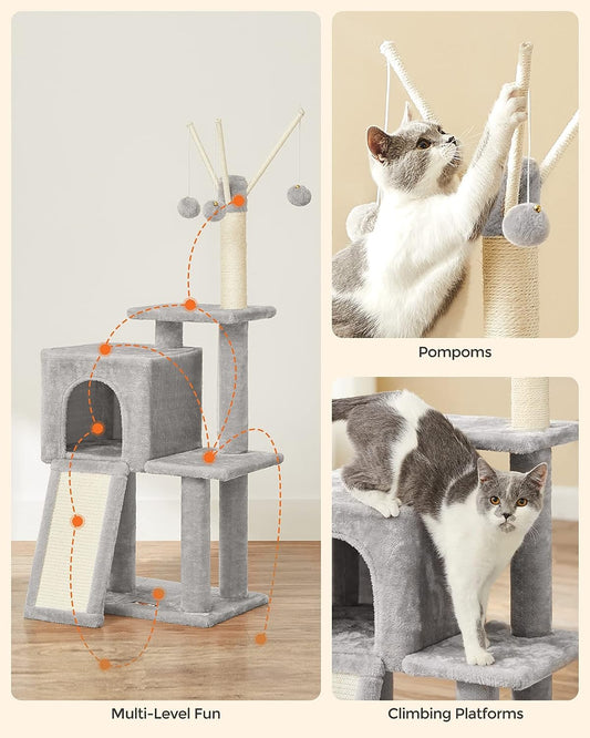 Cat Tree, Cat Tower for Indoor Cats, Cat Activity Centre, Kittens, Light Grey, FEANDREA, 7