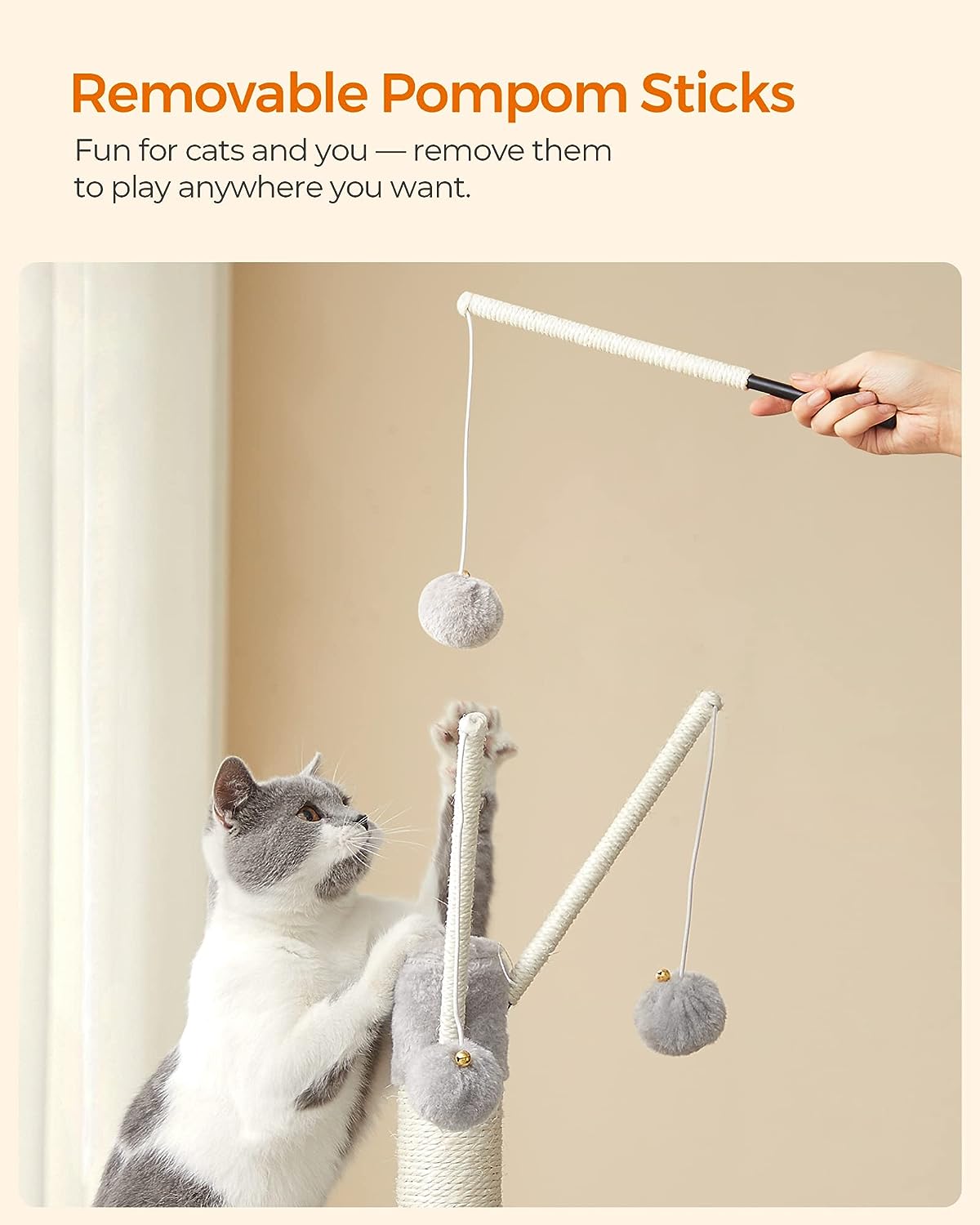 Cat Tree, Cat Tower for Indoor Cats, Cat Activity Centre, Kittens, Light Grey, FEANDREA, 8