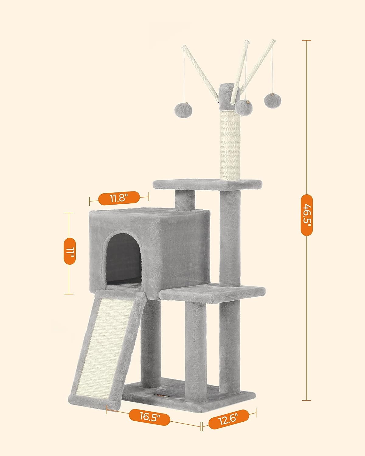 Cat Tree, Cat Tower for Indoor Cats, Cat Activity Centre, Kittens, Light Grey, FEANDREA, 9