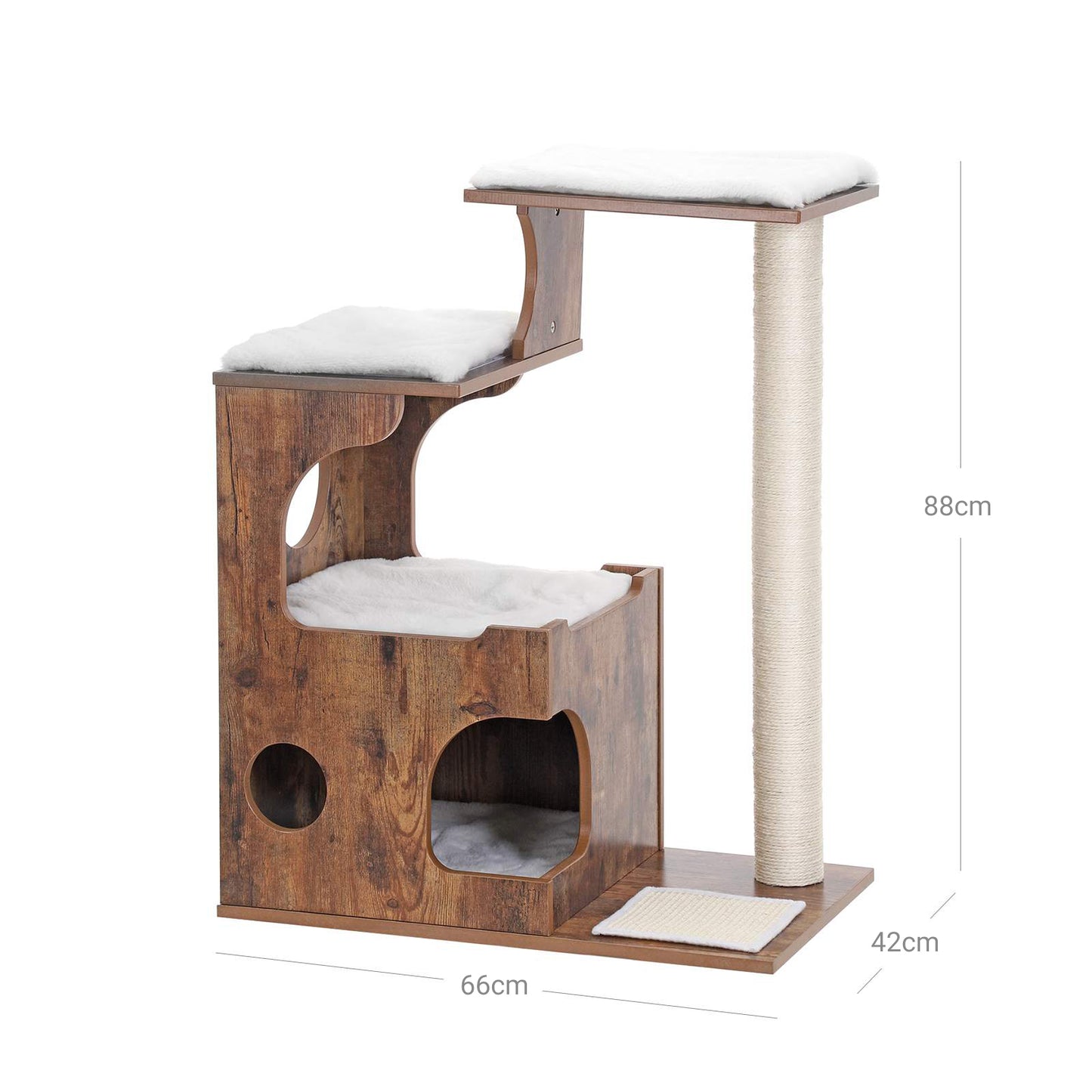 94 cm, Cat Tree, Medium Cat Tower with 3 Beds, Cat Activity Centre, Cat Condo Made, Rustic Brown and White, FEANDREA, 1