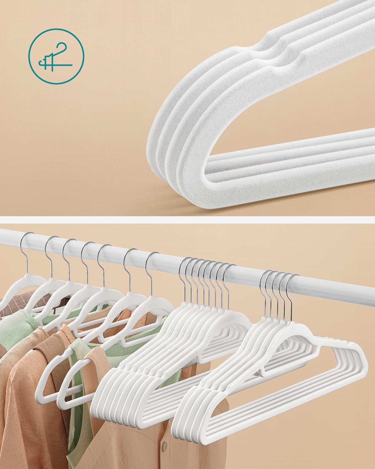 Clothes Hanger, Velvet Hanger, Coat Hanger, Velvet Hangers, 0.6 cm Thickness, White, SONGMICS, 4