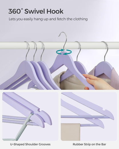 Clothes Hanger, Wooden Hanger, Coat Hanger, Solid Wood Hangers, Notches in the Shoulder Area, Purple/ Silver, SONGMICS, 6