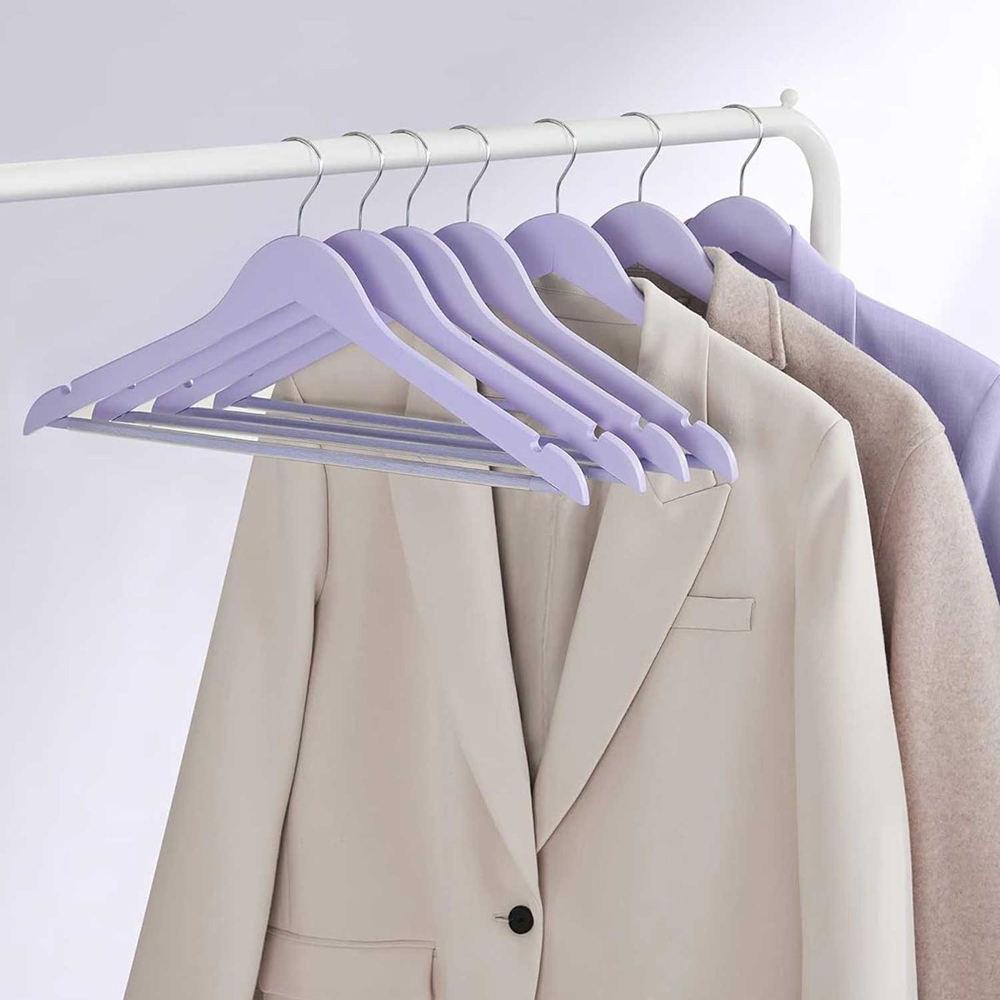 Clothes Hanger, Wooden Hanger, Coat Hanger, Solid Wood Hangers, Notches in the Shoulder Area, Purple/ Silver, SONGMICS, 2