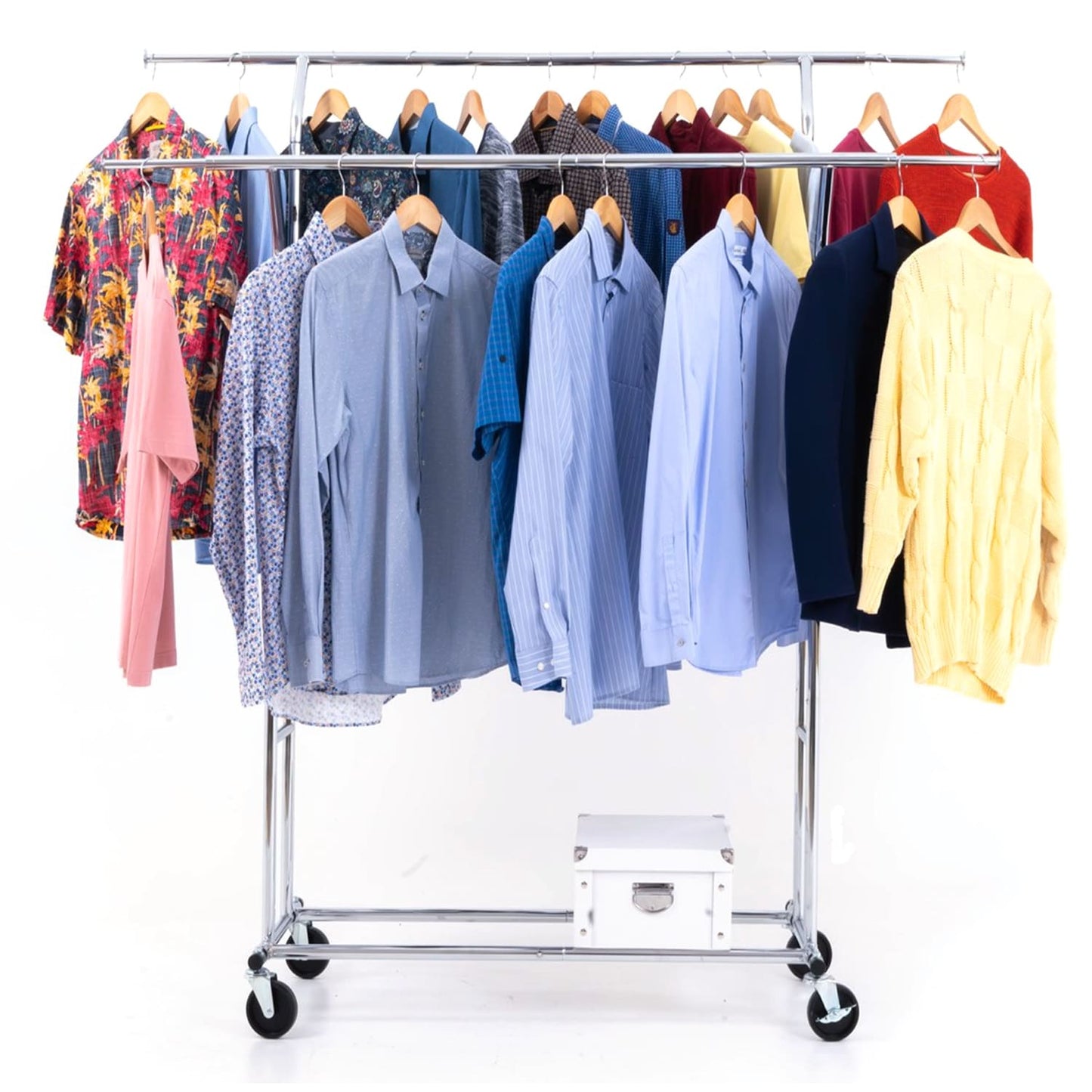 Heavy Duty Clothes Rail, Double, 242 Lbs, Fast Assembly, Extendable Clothes Rail, Clothes Rail on Wheels, Tatkraft Denver, 1