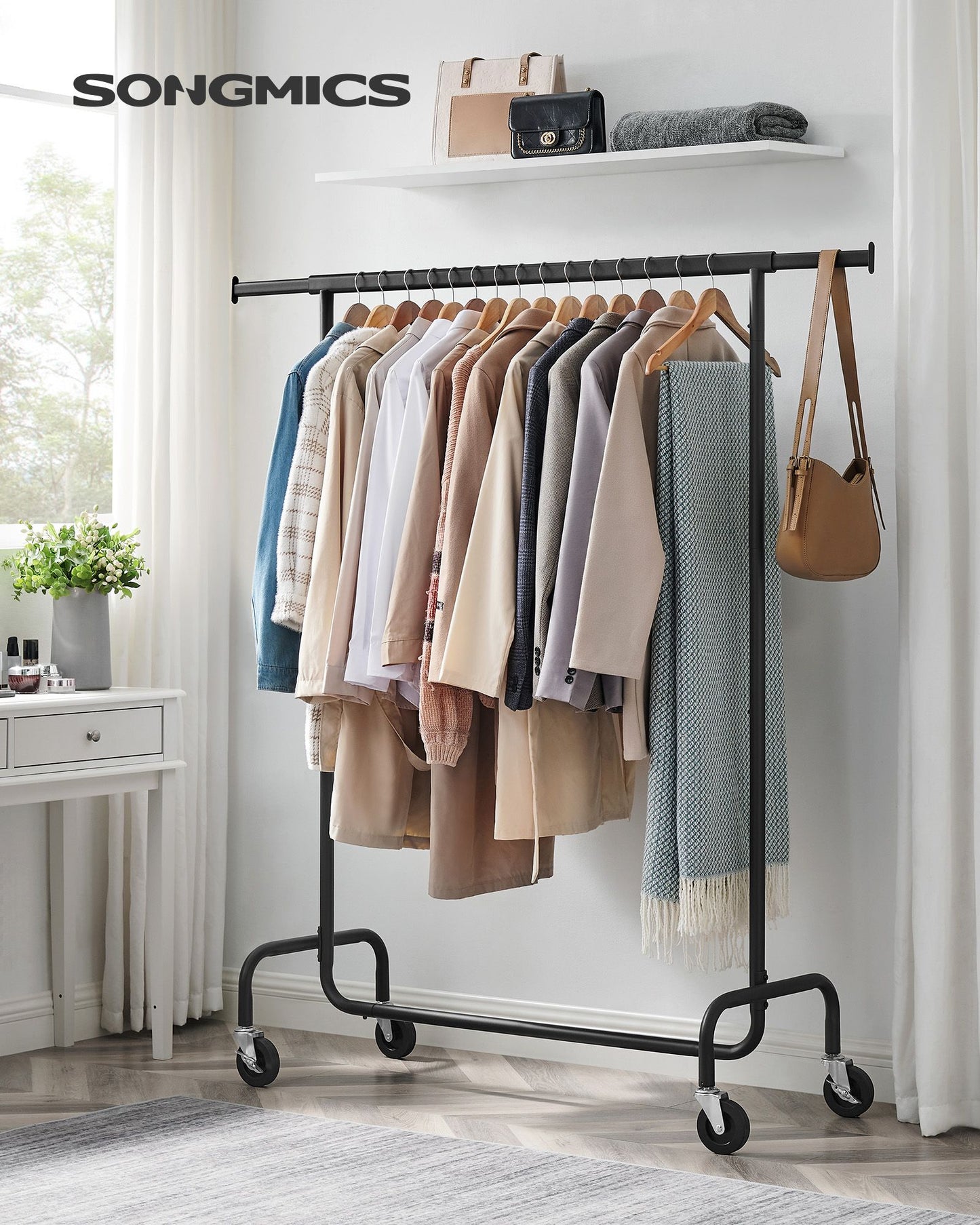 Clothes Rail, Heavy-Duty Clothes Rail, Industrial Clothes Rail, 130 Kg Load Capacity, Extendable Clothes Rail, SONGMICS, 8