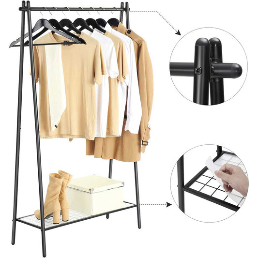 Clothes Rail, Coat Rack with Shoe Storage, Clothes Rack with Steel Structure, Garment Rack, Matte Black, SONGMICS, 2