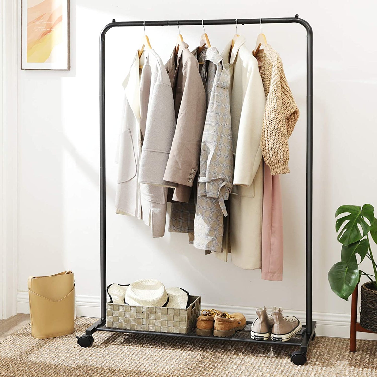 Clothes Rail, Coat Rack with Shoe Storage, Industrial Clothes Rail, Bar Load 40kg, Black, SONGMICS, 1