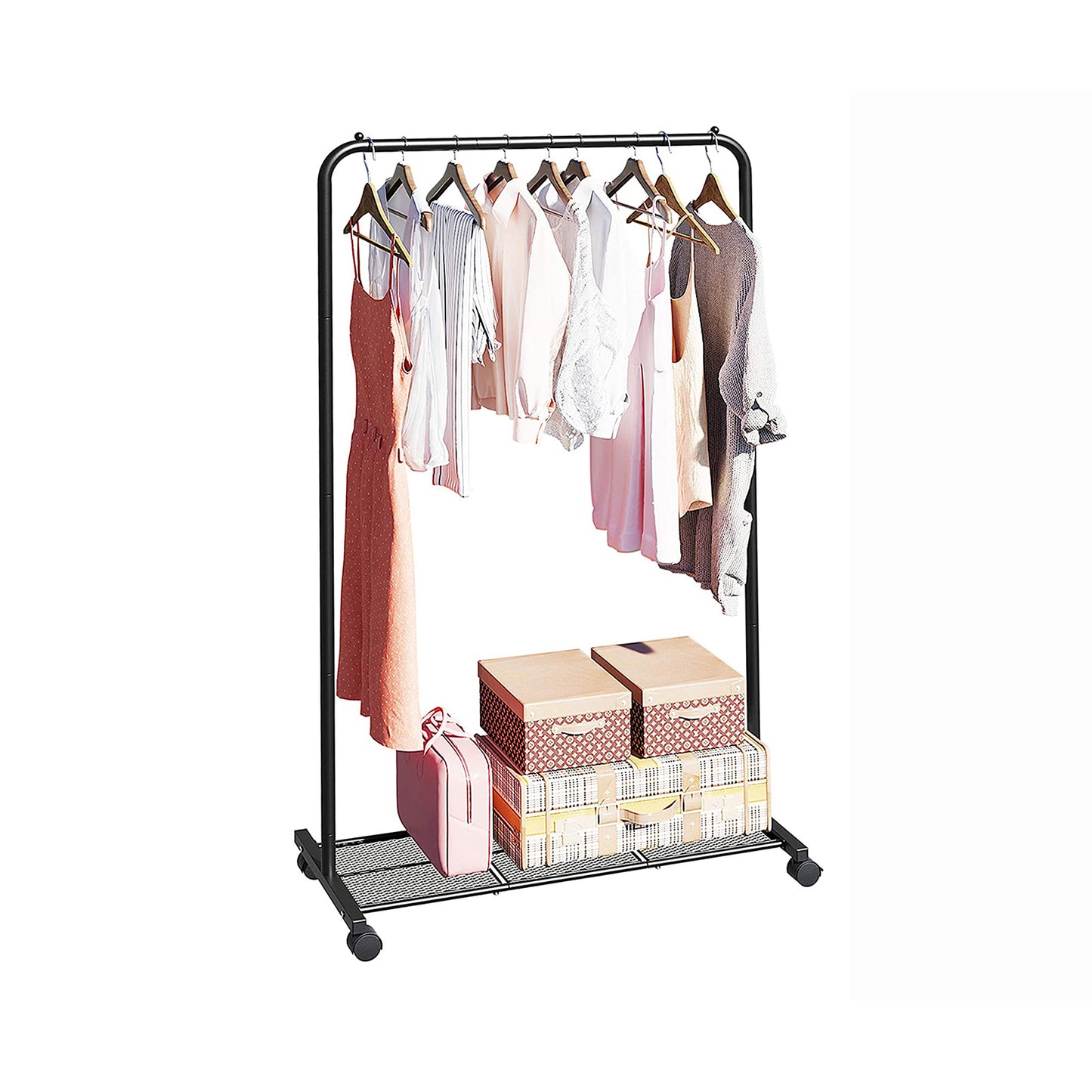 Clothes Rail, Coat Rack with Shoe Storage, Industrial Clothes Rail, Bar Load 40kg, Black, SONGMICS, 4