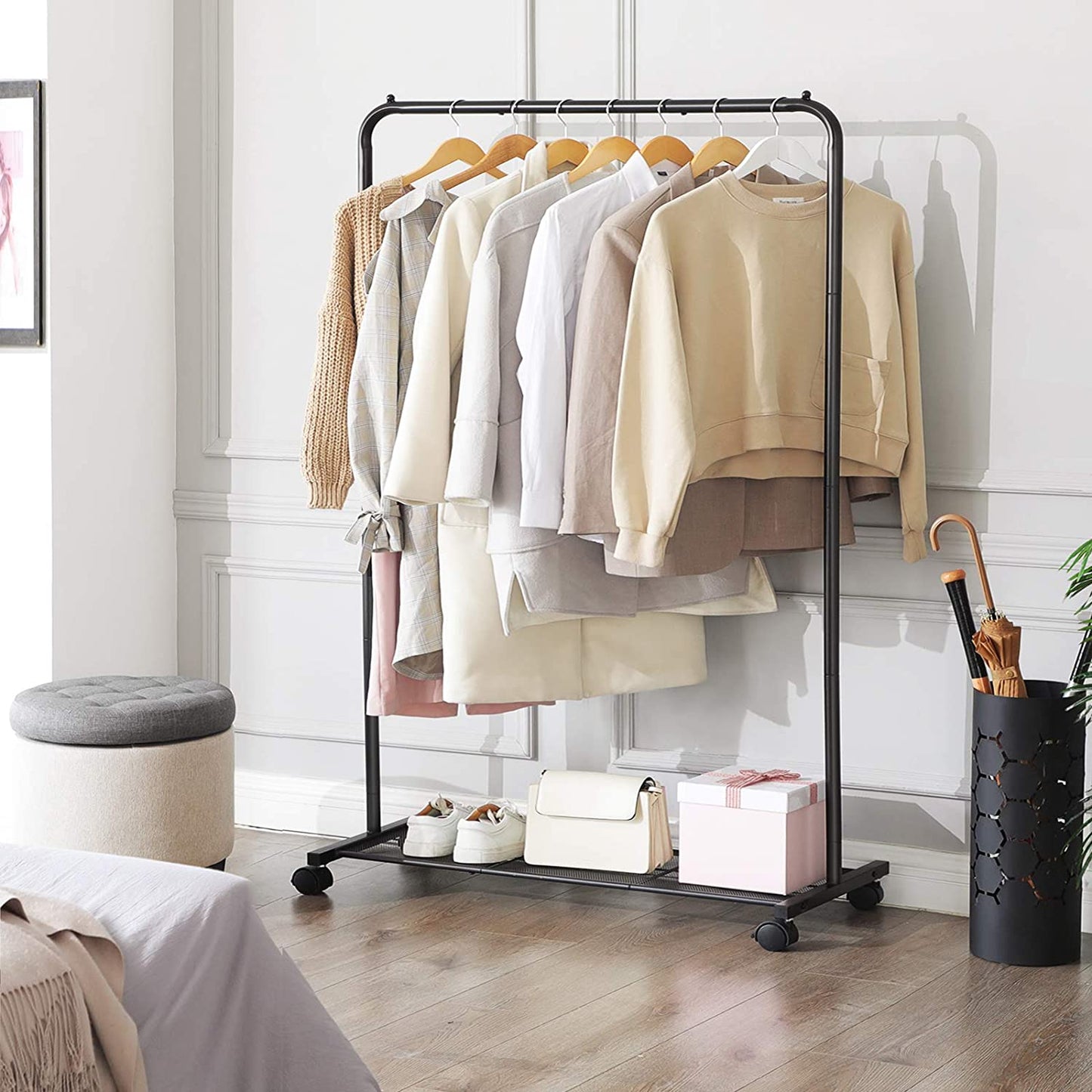 Clothes Rail, Coat Rack with Shoe Storage, Industrial Clothes Rail, Bar Load 40kg, Black, SONGMICS, 5