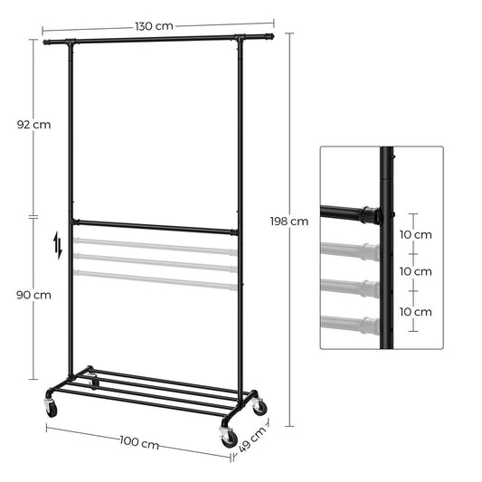 Clothes Rail, Heavy Duty Clothes Rail, 110 Kg Load Capacity, Industrial Clothes Rail, Double Hanging Rod, SONGMICS, 2