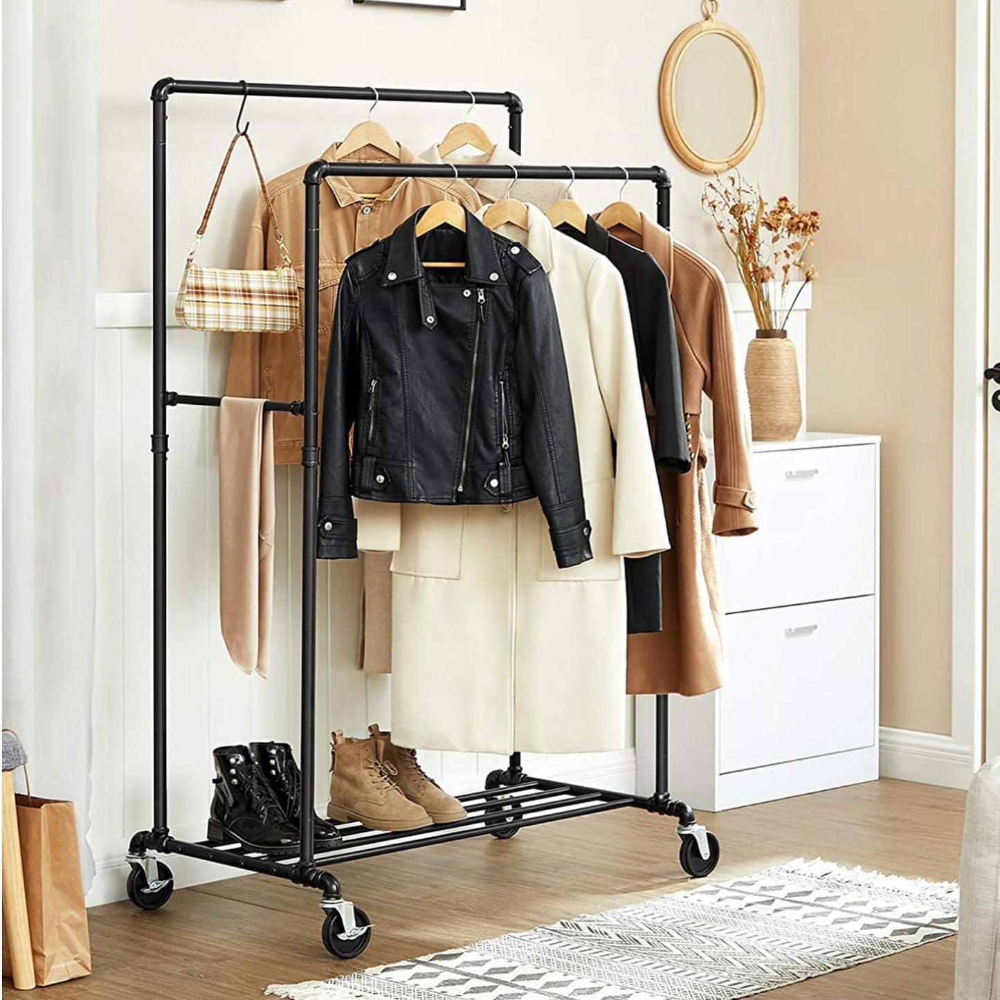 Clothes Rail, Heavy Duty Clothes Rail, Industrial Clothes Rail, Double Rails, Clothes Rail on Wheels, SONGMICS, 9